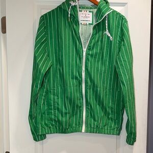 Denim & Flower Green White Striped Hooded Rain Jacket